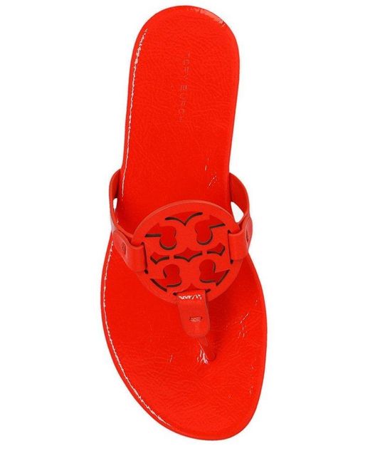 Tory Burch Red Miller Logo Patch Thong Sandals