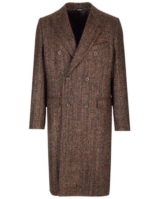 Dolce & Gabbana Brown Wool And Alpaca Herringbone Coat for men