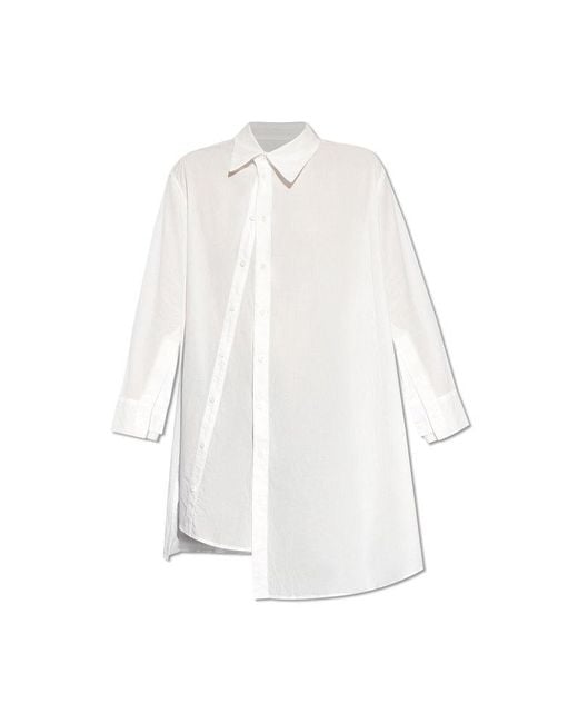Yohji Yamamoto White Asymmetric Semi-sheer Shirt Dress