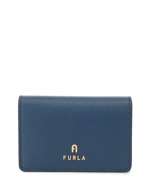 Furla Blue Logo Print Flapover Card Holder