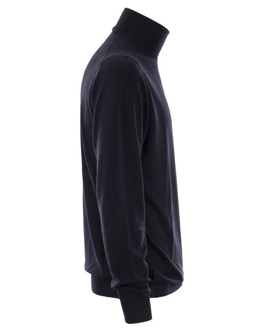 Fedeli Blue Roll-Neck Long-Sleeved Jumper for men