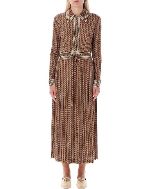 Tory Burch Brown Basketweave Knitted Polo Dress