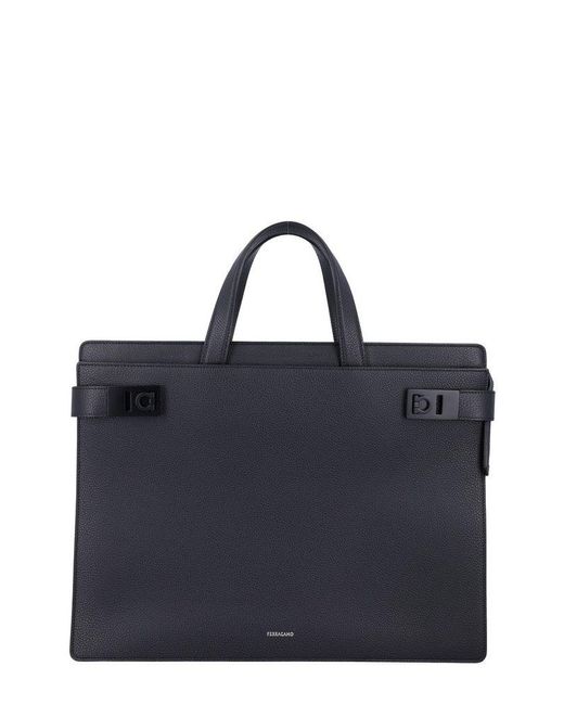 Ferragamo Blue Gancini Buckled Briefcase for men