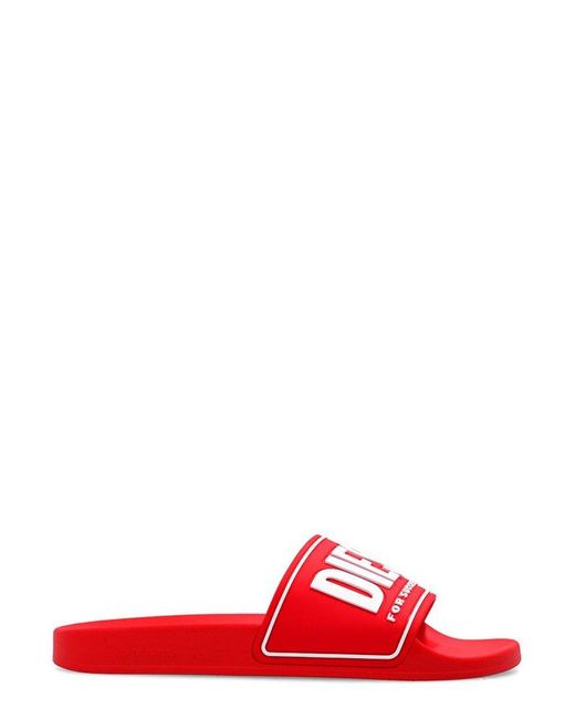 DIESEL Red Sa-mayemi Cc Logo Embossed Pool Slides for men