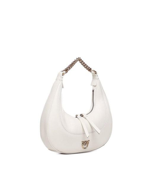 Pinko White Brioche Zip-up Mini Shoulder Bag