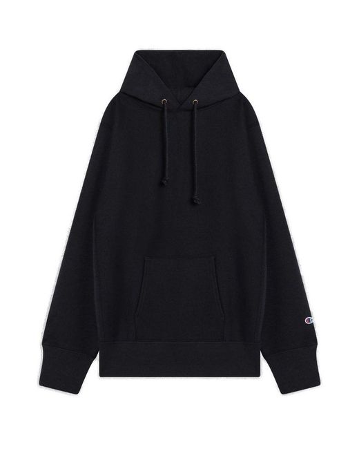 Champion Logo Embroidered Drawstring Hoodie in Blue for Men | Lyst UK