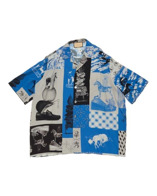 Gucci Blue Graphic Printed Shirt for men