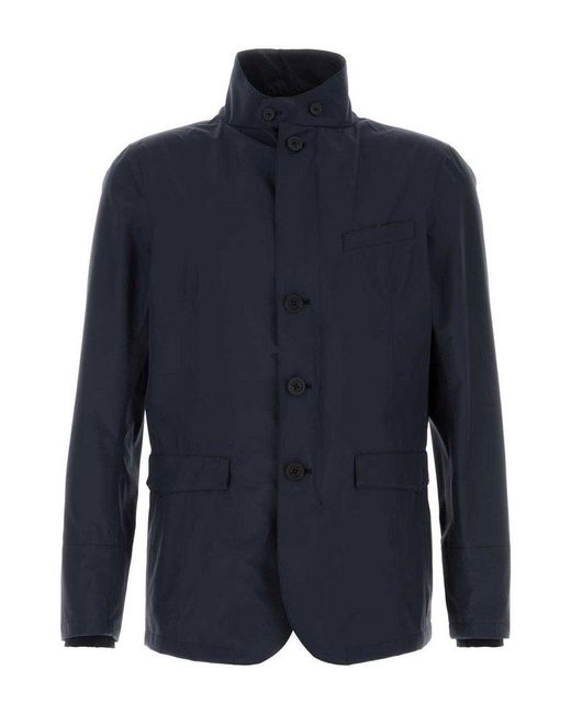 Herno Blue Long-Sleeved Button-Up Jacket for men