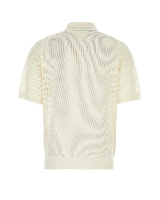 Prada White Short-sleeved Collared Cardigan for men