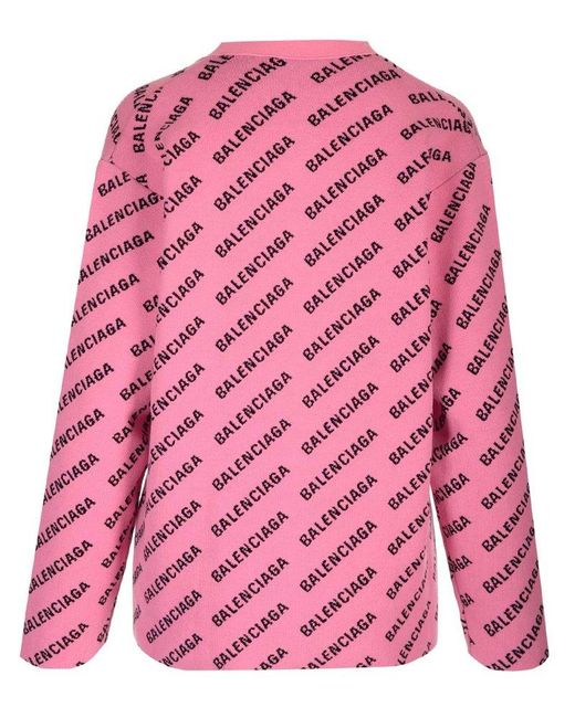 Balenciaga Pink Logo Intarsia-knit Cardigan