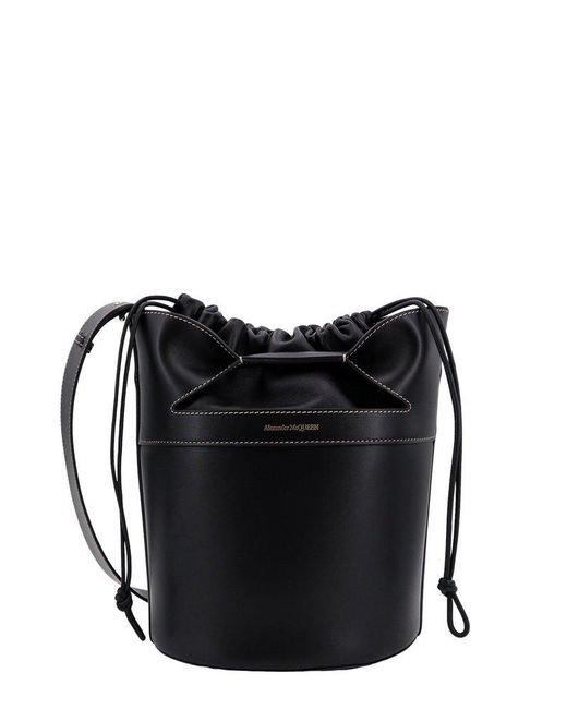 Alexander McQueen Black Bow Leather Bucket Bag