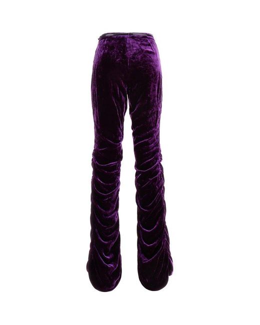 Gucci Purple Belted Gathered Velvet Straight-leg Pants