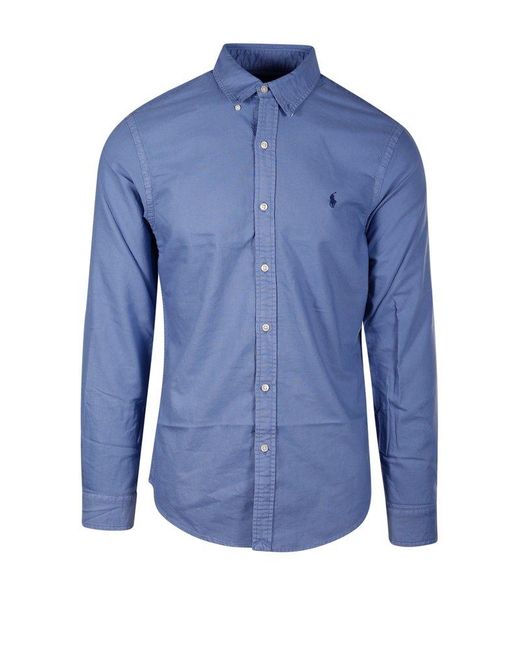 Polo Ralph Lauren Blue Logo-embroidered Buttoned Shirt for men
