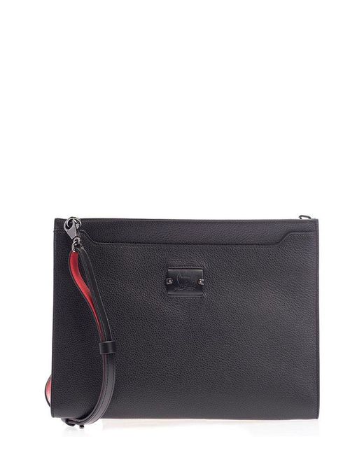 Christian Louboutin Gray Logo Debossed Zip-Up Clutch Bag for men