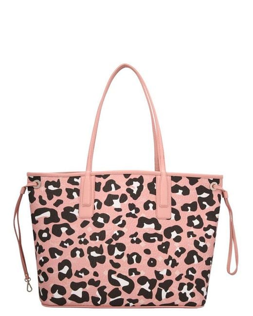 MCM Pink Leopard Print Drawtring Tote Bag