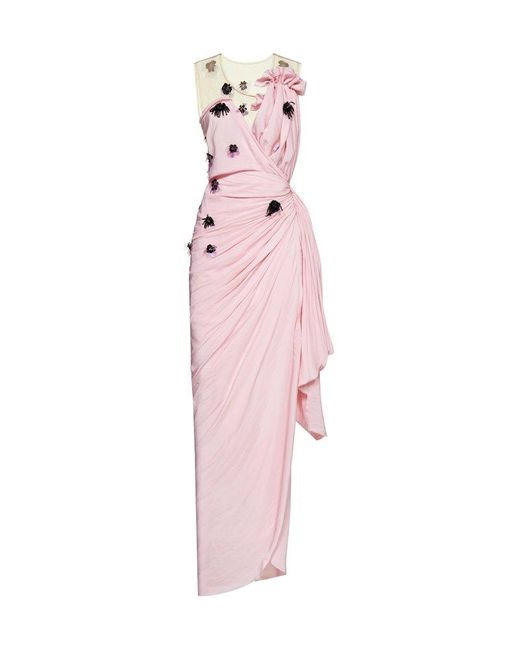 Lanvin Pink Floral Appliqué Sleeveless Dress