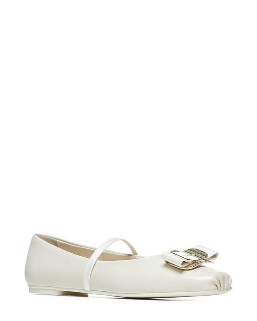 Ferragamo White Zina Bow-detailed Ballet Flats