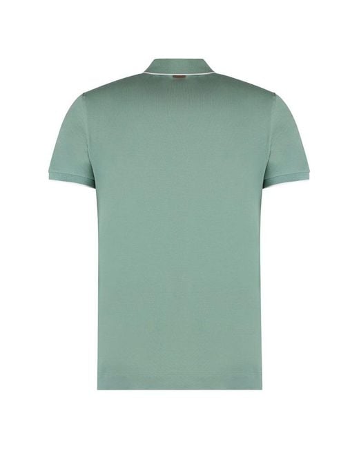 Zegna Green Short Sleeve Cotton Polo Shirt for men