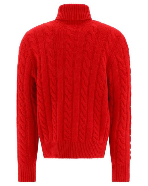 Polo Ralph Lauren Cableknit Turtleneck Sweater in Red for Men Lyst