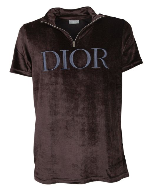 Dior Black Logo Embroidered Velvet T-shirt for men