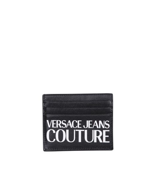 Versace Black Logo-print Leather Cardholder for men