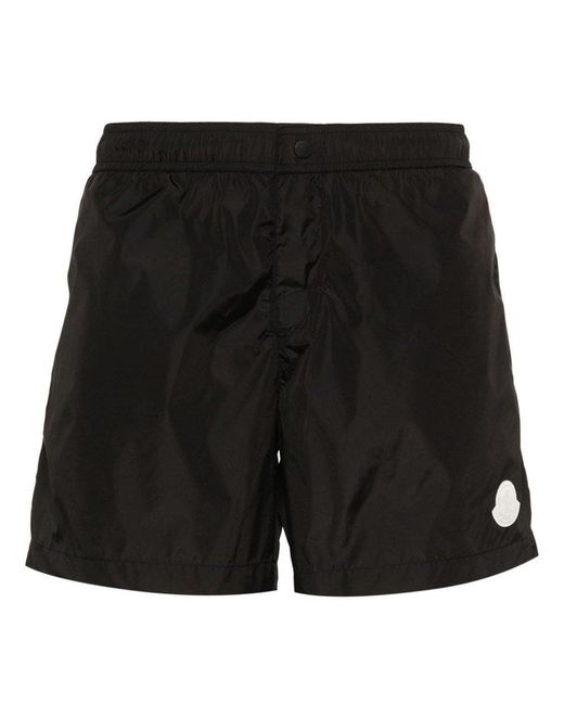 Moncler Black Button Detailed Logo Patch Swim Shorts for men