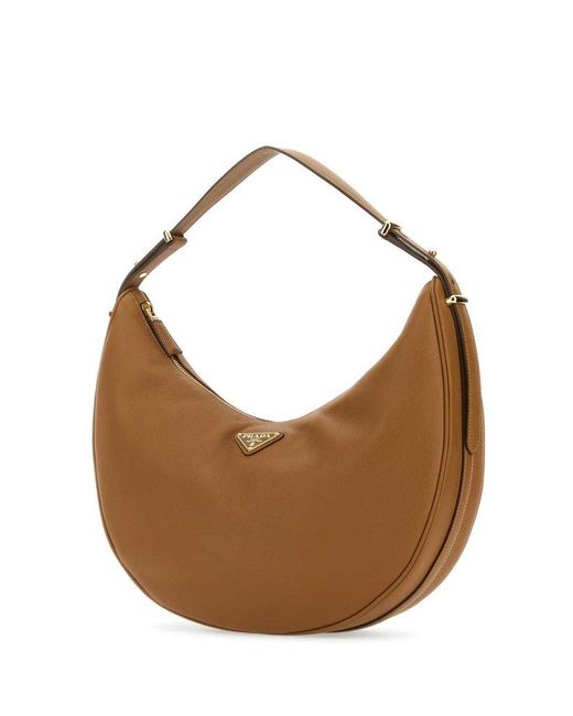 Prada Brown Arqué Zip-up Large Shoulder Bag