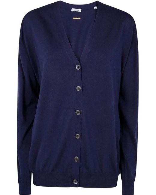 Aspesi Blue Button-Up Knit Cardigan