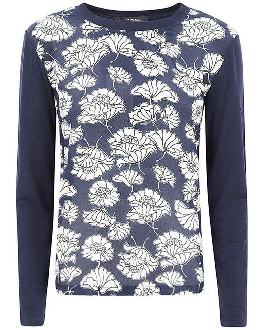 Weekend by Maxmara Blue Floral Patterned Crewneck T-shirt