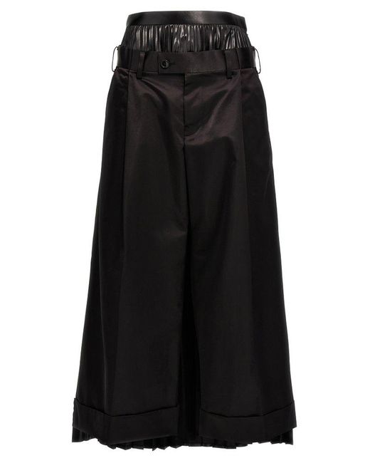 Junya Watanabe Black Mid-rise Cropped Pleated Trousers