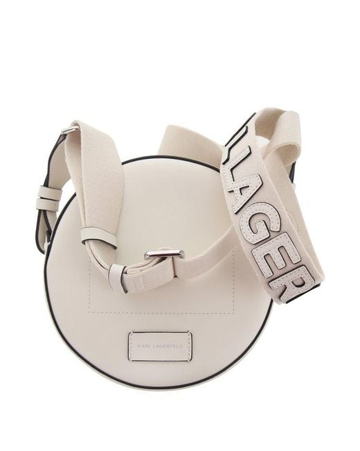 Karl Lagerfeld White Logo-perforated Circle Shoulder Bag