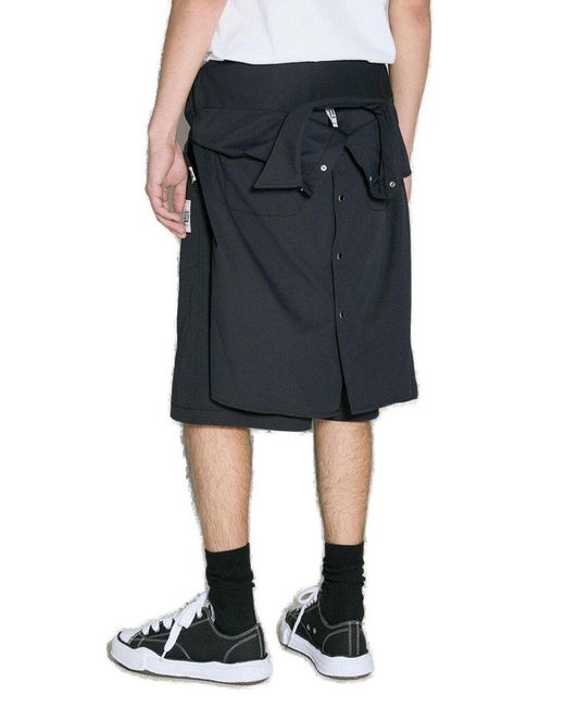 Maison Mihara Yasuhiro Black Logo-patch Deconstructed Combo Shorts for men