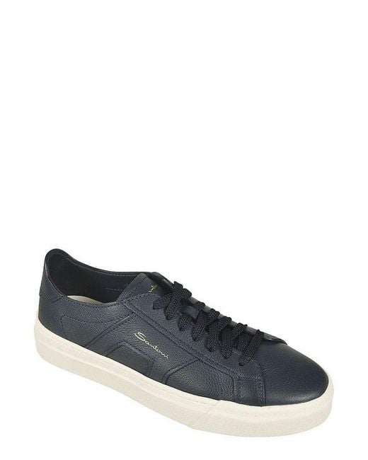 Santoni Blue Round Toe Lace-Up Sneakers for men