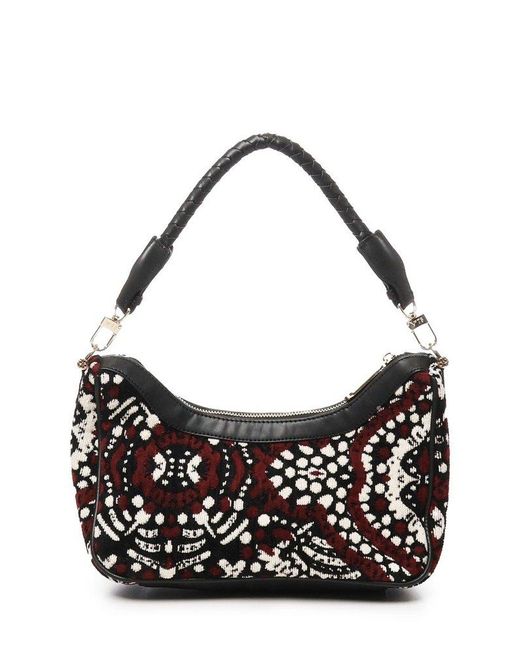 V73 Black Pattern Intarsia-Knit Zipped Shoulder Bag