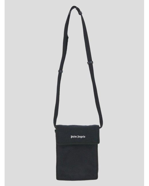 Palm Angels Black Logo Detailed Strapped Messenger Bag for men
