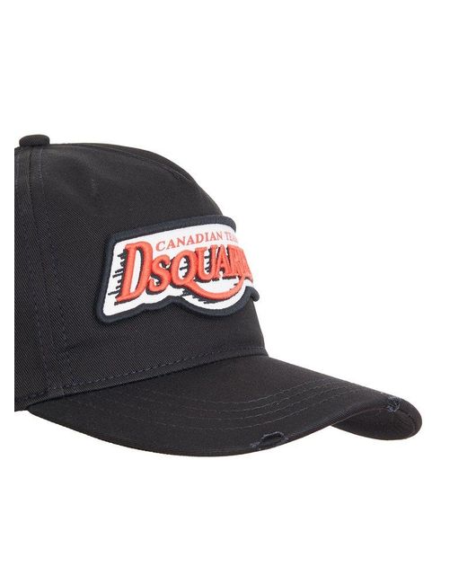 DSquared² Black Distressed Logo Patch Baseball Cap for men