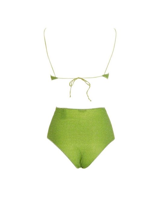 Oseree Green Lurex High-waist Bikini Set
