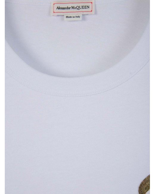 Alexander McQueen White Embroidered Cotton T-shirt for men
