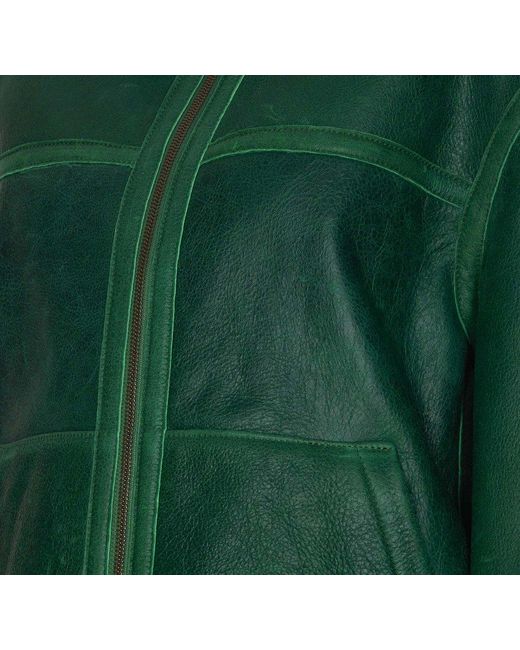 Salvatore Santoro Green Shearling-trim Zipped Leather Jacket
