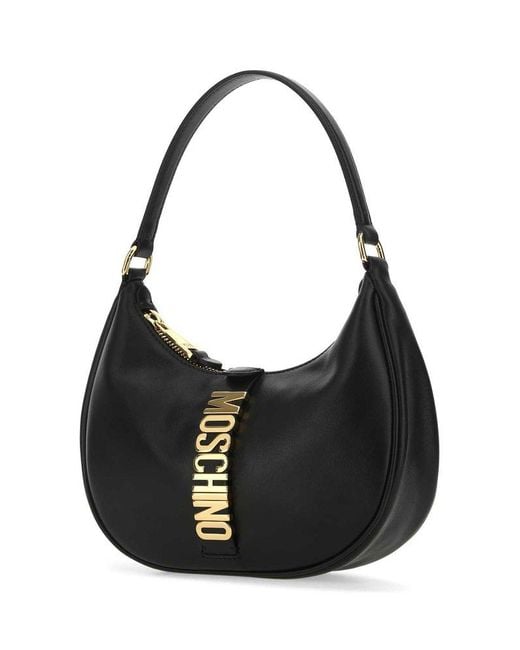 Moschino Black Lettering Logo Plaque Tote Bag