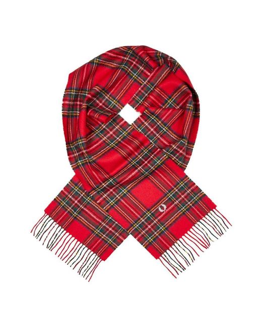Fred Perry Red Checked Fringed Scarf for men