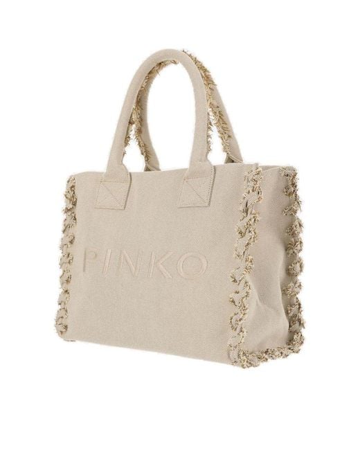Pinko Natural Cotton Tote Bag With Logo