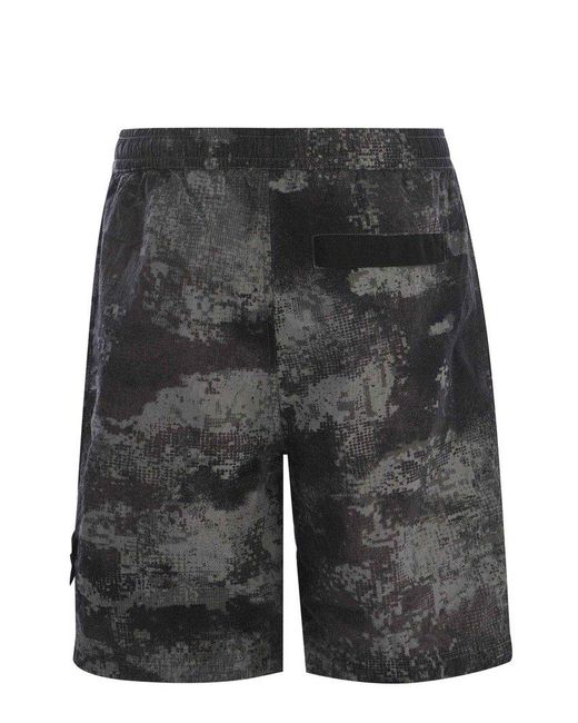 Stone Island Gray Pattern-printed Elasticated Waistband Track Shorts for men