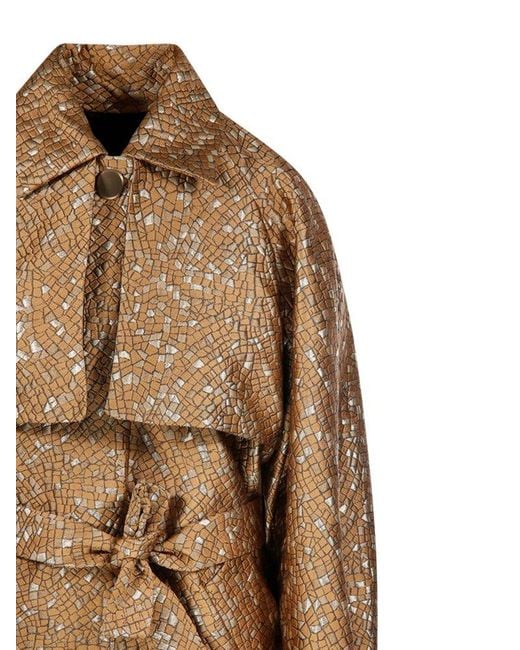 Max Mara Natural All-Over Patterned Oversized Belted Coat