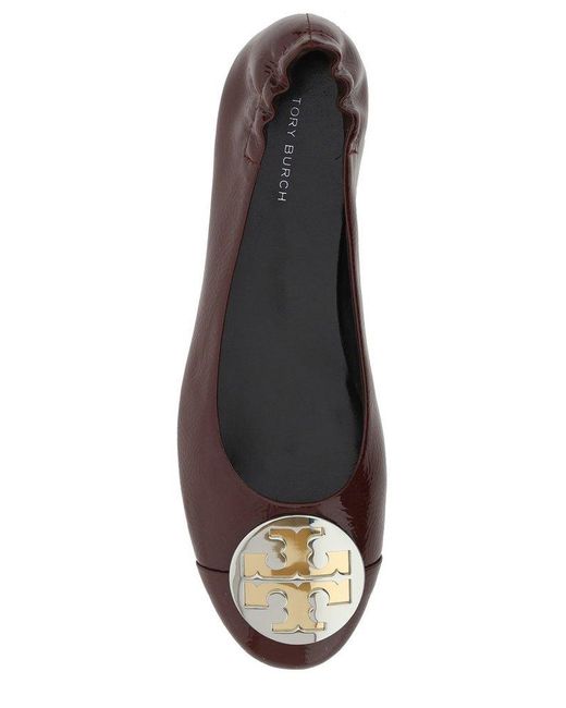 Tory Burch Brown Claire Logo Plaque Ballerina Shoes