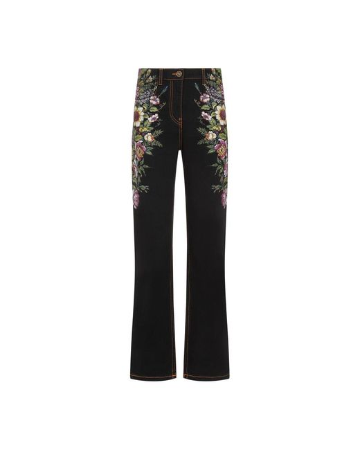 Etro Black Floral-jacquard Mid-rise Tapered Jeans