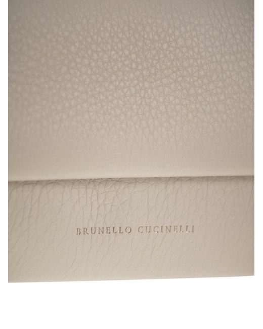 Brunello Cucinelli Gray Logo Printed Chain-linked Crossbody Bag
