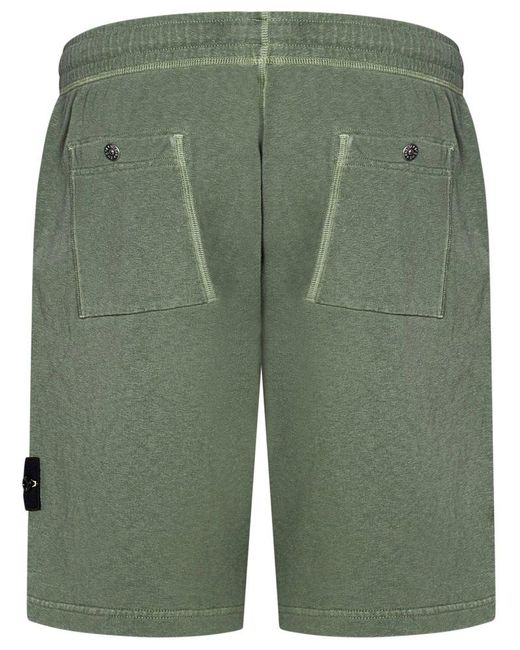 Stone Island Green Logo-Patch Drawstring Shorts for men