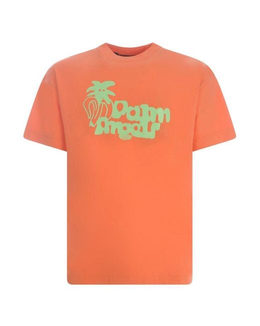 Palm Angels Orange Jimmy Logo-printed Crewneck T-shirt for men
