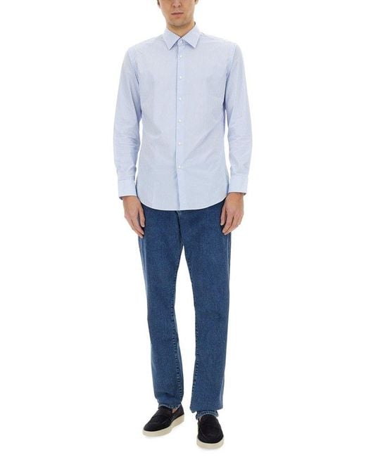 Boss Blue Classic Striped Shirt for men